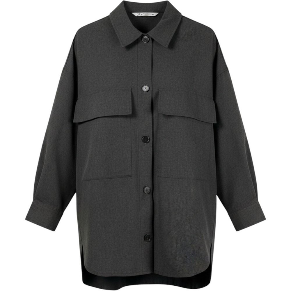 ZARA Oversized Button Front Shirt Jacket Shacket Dark Gray Boxy Utility Womens S